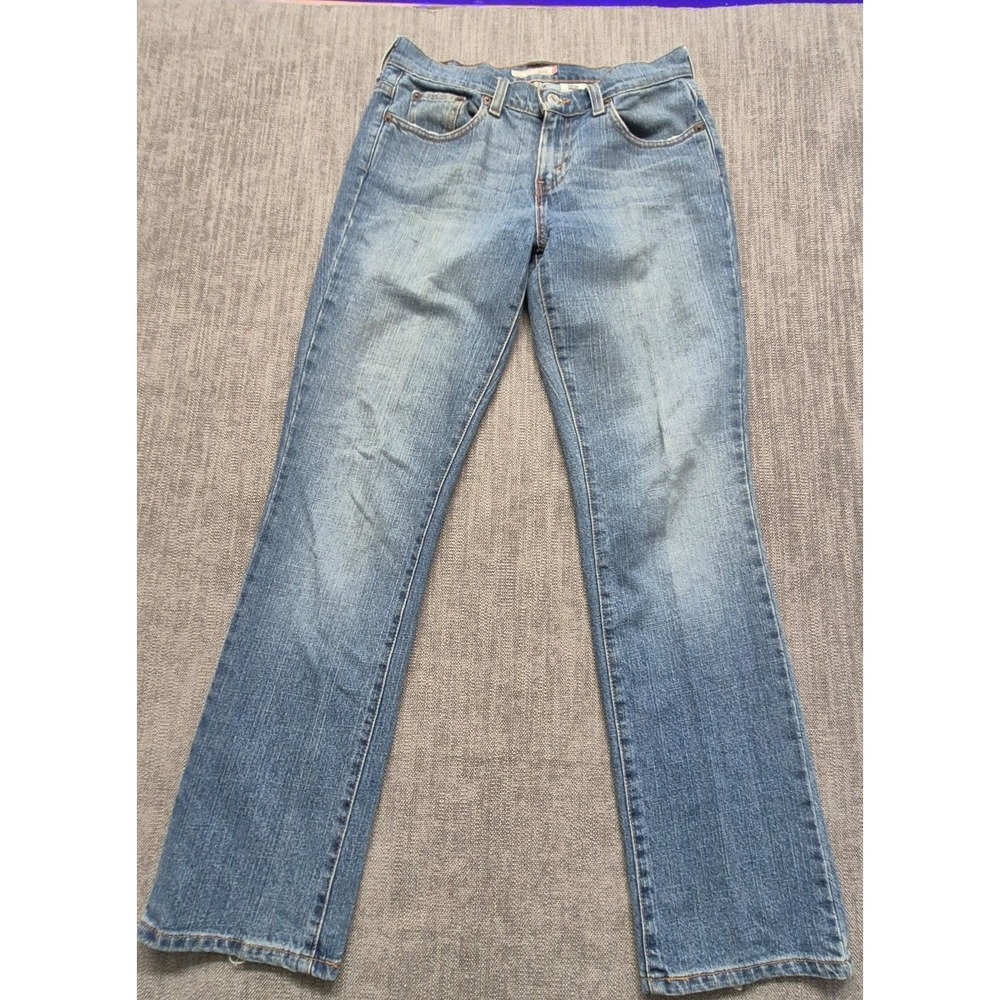 Levi Strauss 505 womens straight leg denim blue jeans sz 4S stretch medium wash